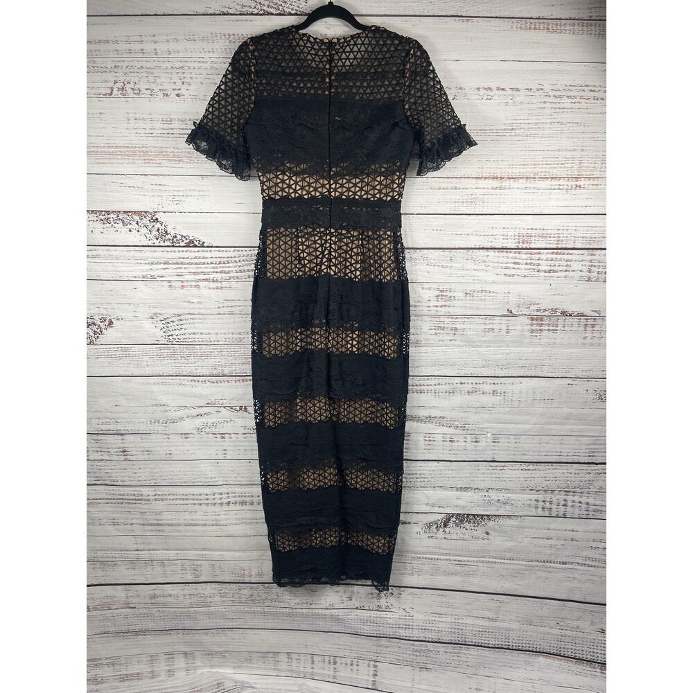 Belle Badgley Mischka Dress Women's 2 Black Gabrielle Gown Lace Midi Formal New - Picture 10 of 10